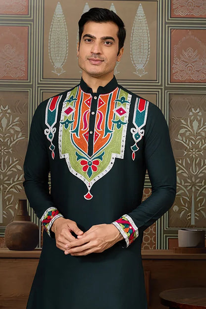 Green Embroidered Festival Wear Kurta for Men