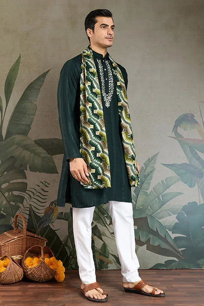 Traditional Green Kurta with Dupatta for Mens Wear