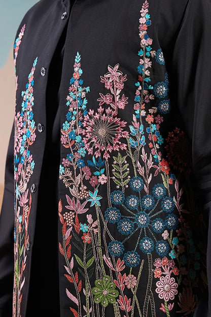 Magic Black Wedding Look Koti Kurta Set for Mens Wear