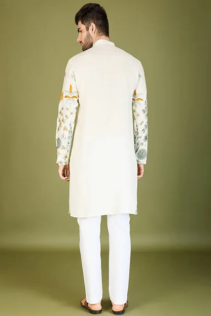 Designer White Sequence Embroidered Gents Kurta