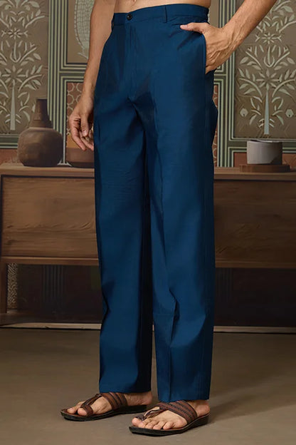 Modern Teal Blue Open Koti Kurta Set for Men