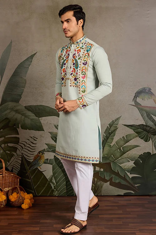 Pista Color Wedding Special Kurta Design for Mens Wear