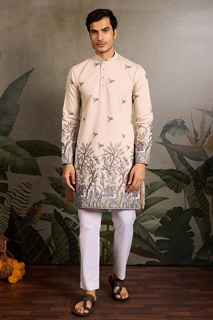 Beige Embroidered Work Beautiful Kurta for Men