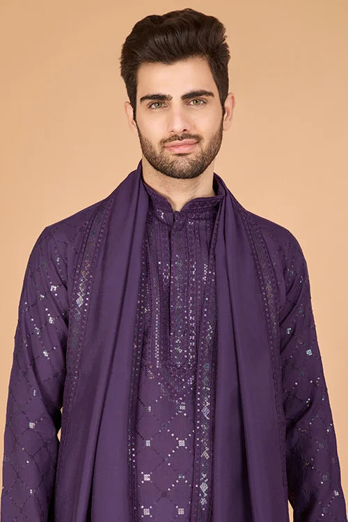 Dusty Purple Traditional Look Ethnic Wear Kurta For Men