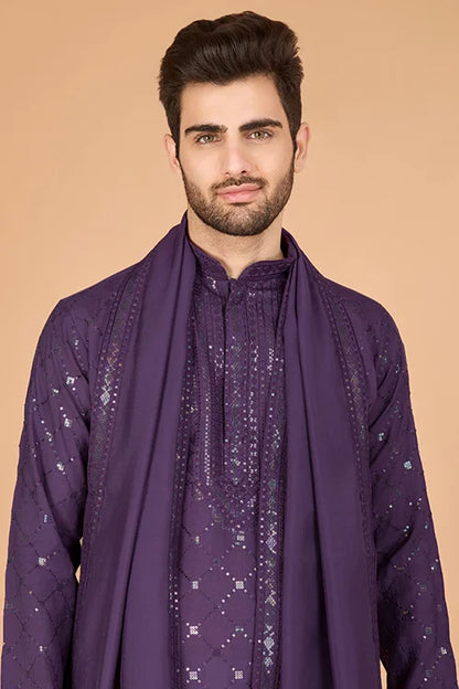 Dusty Purple Traditional Look Ethnic Wear Kurta For Men