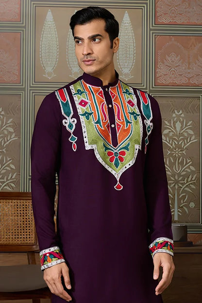 Purple Festival Wear Embroidery Mens Wear Kurta