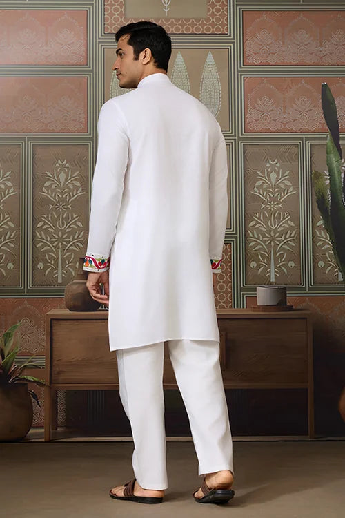 White Traditional Designer Festival Wear Kurta for Men