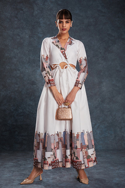 Classy White Linen Maxi Set