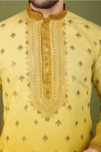 Designer Omber Yellow Viscose Silk Kurta For Men Online