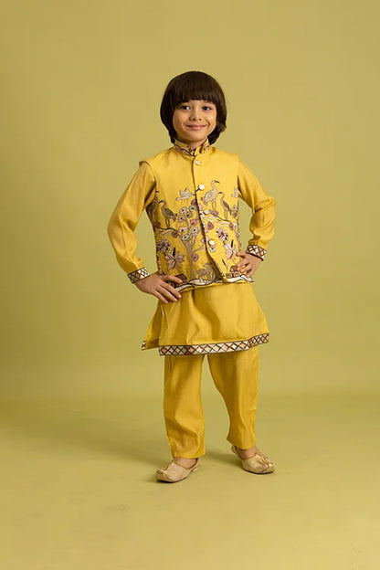 Haldi Yellow Koti Kurta Set for Kids Festival Wear