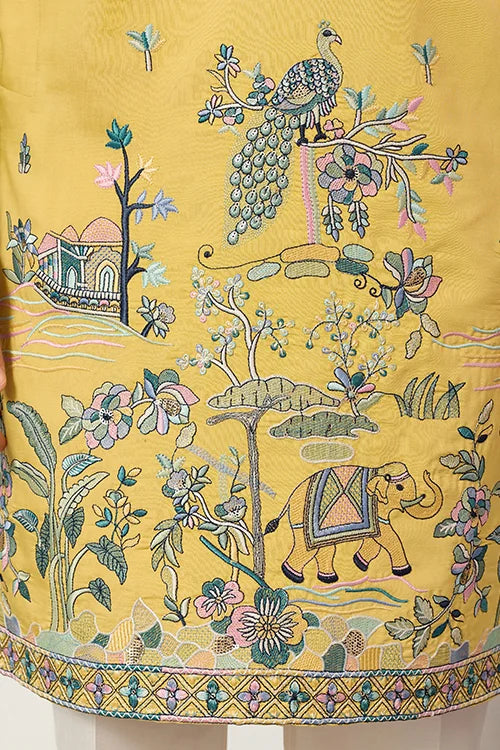 Elegant Haldi Yellow Mens Wear Kurta For Wedding Function