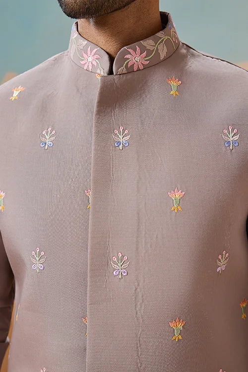 Elegant Grey Embroidered Koti Kurta Pant for Mens