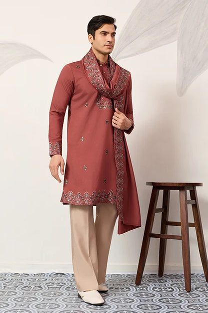 Luxury Royal Look Orange Kurta With Dupatta For Mens Collection