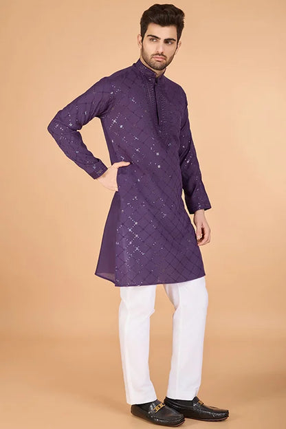 Dusty Purple Traditional Look Ethnic Wear Kurta For Men