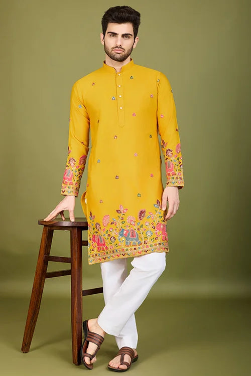 Men’s Yellow Kurta Perfect For Haldi & Mehendi