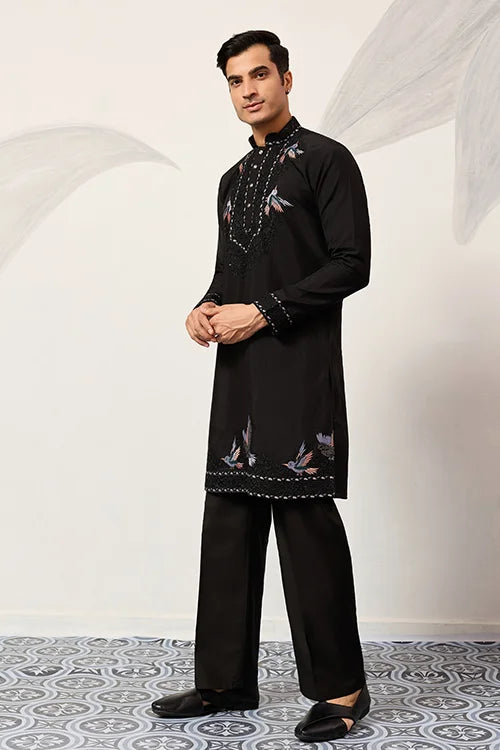 Black Stylish Trending Kurta With Dupatta For Mens Wear