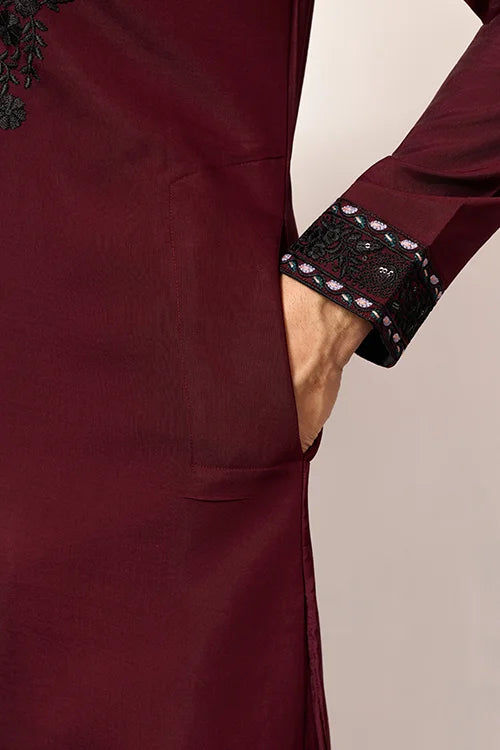 Vibrant Maroon Festive Kurta With Dupatta Set For Groom's Tribe