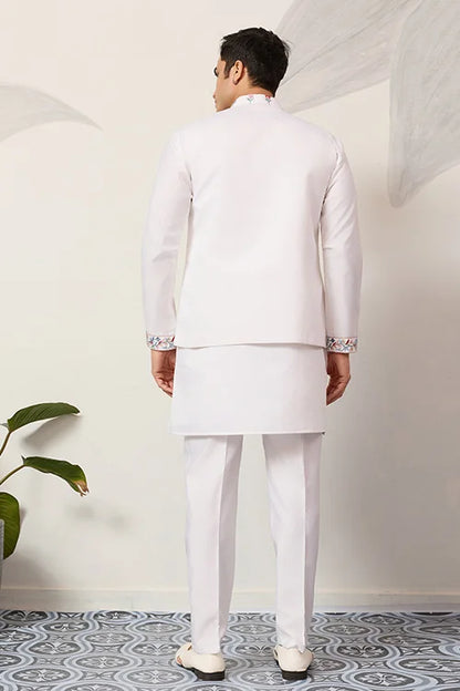 Elegant Wedding Special White Koti Kurta Pajama Set