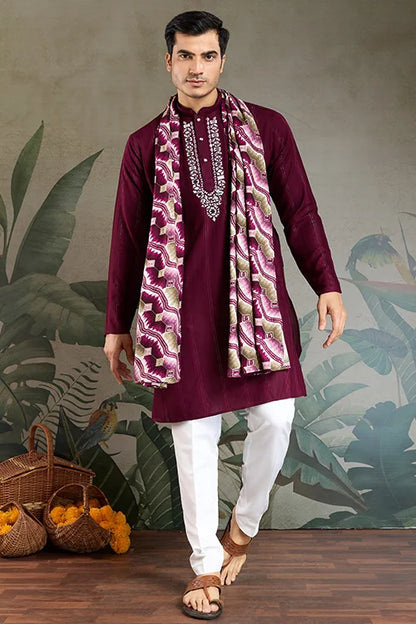 Designer Purple Men Kurta and Dupatta for Weddings