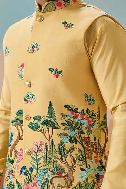 Haldi Special Yellow Classic Koti Kurta Set for Mens Wear