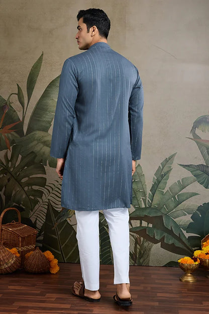 Festive Blue Grey Ultimate Guide To Menswear Kurta & Dupatta