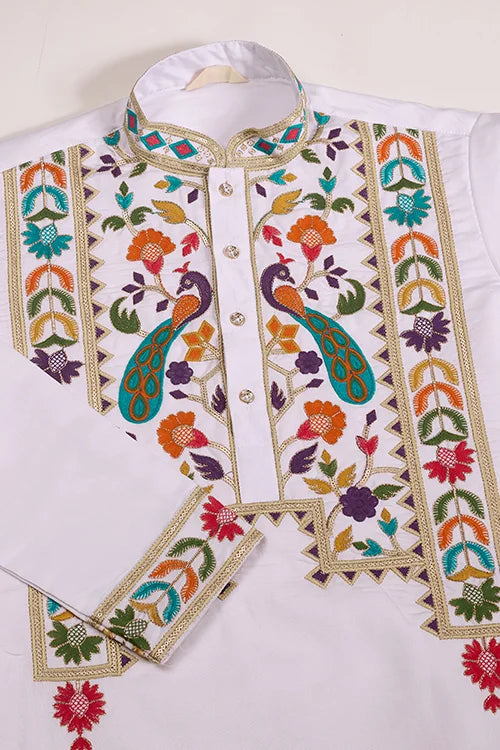 White Embroidered Mens Kurta for Special Events