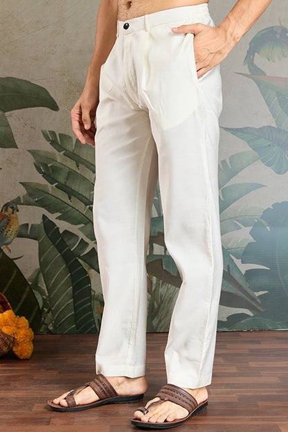 White Open Koti Style Full Kurta Pajama Set For Men