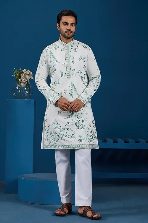 Graceful White Viscose Silk Kurta for Mens Wear