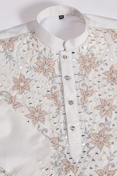 Classic White Mirror with Embroidered Work Kurta for Weddings