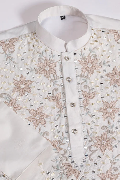 Classic White Mirror with Embroidered Work Kurta for Weddings