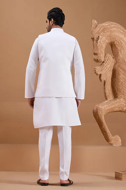 Wedding Special White Color Koti Kurta Set for Mens Wear