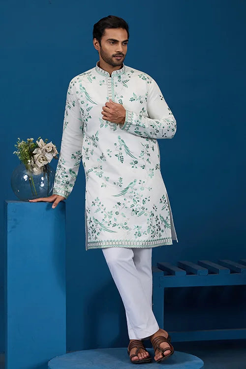 Graceful White Viscose Silk Kurta for Mens Wear