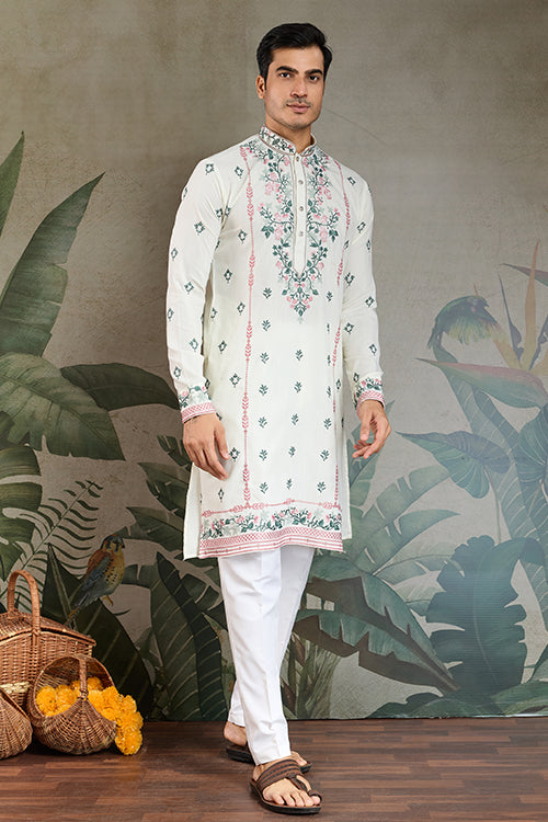 White Trending Kurta Design For Men