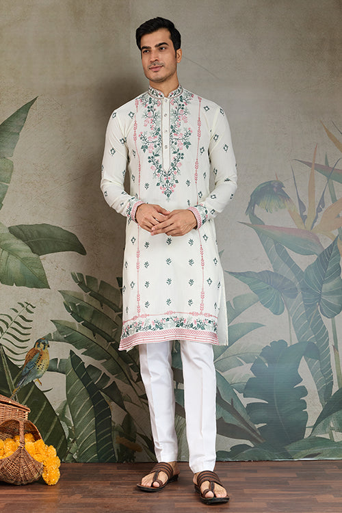 White Trending Kurta Design For Men