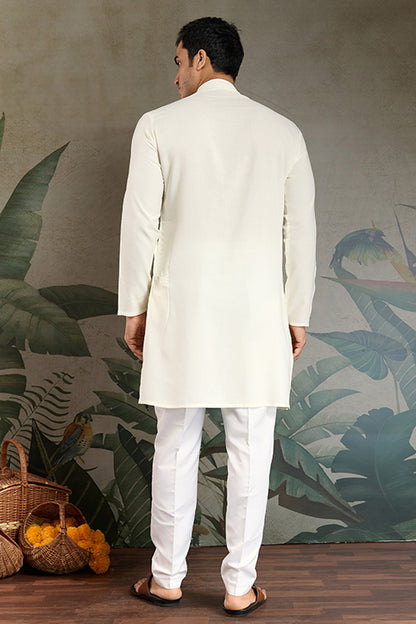 Royal White Mirror Kurta With Dupatta Set For Wedding Functions