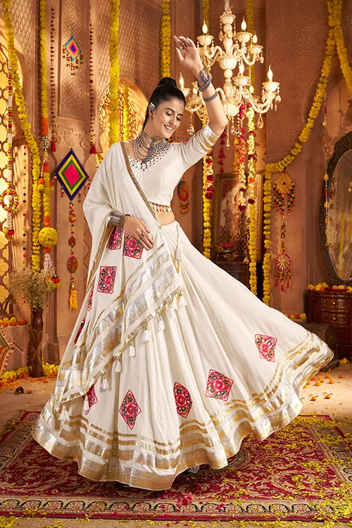 White Navratri Ghagra Choli Design For Women