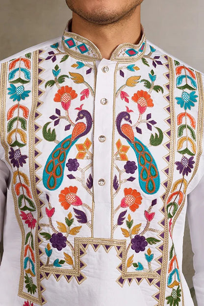 White Embroidered Mens Kurta for Special Events