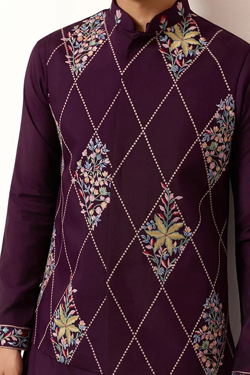 Premium Purple Koti Kurta Pajama for Wedding Wear