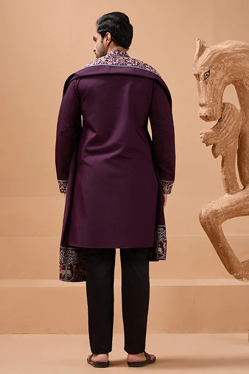 Ethnic Look Purple Kurta with Dupatta Mens Wear Special