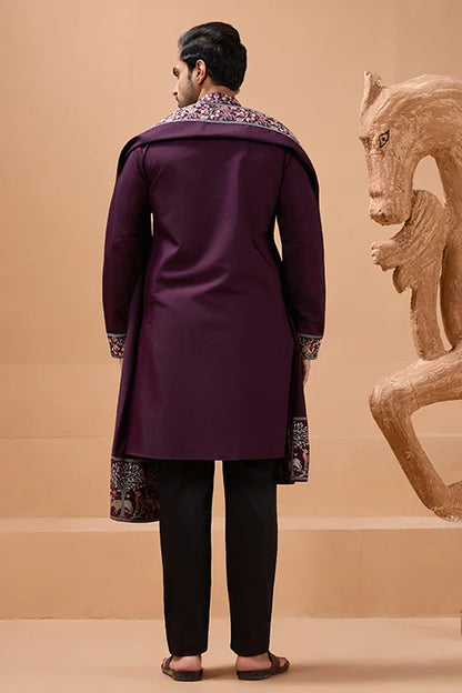 Ethnic Look Purple Kurta with Dupatta Mens Wear Special