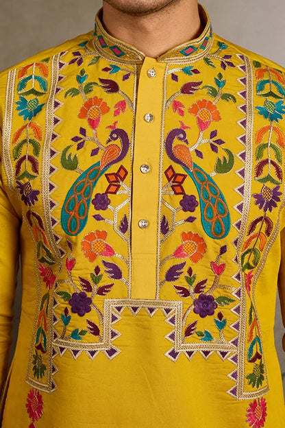 Haldi Special Yellow Embroidered Kurta for Men