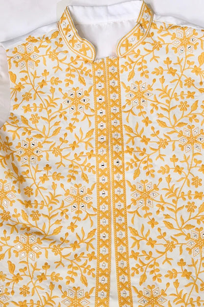 Haldi Special Yellow Koti with White Kurta for Mens