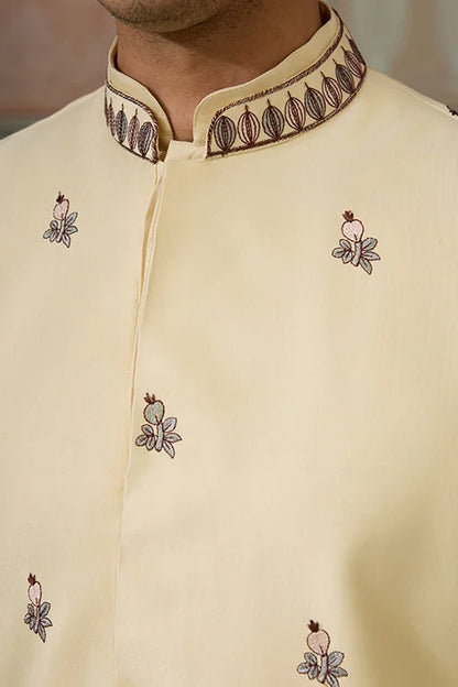 Haldi Special Light Yellow Koti Kurta Set for Mens Wear